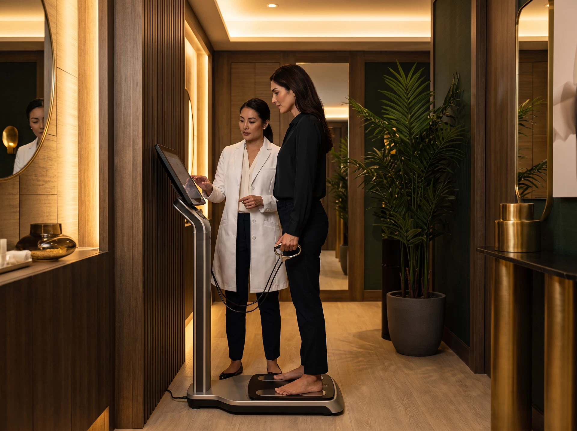 Lifestyle and Weight Management Adult patient completing an InBody body composition assessment with a clinician